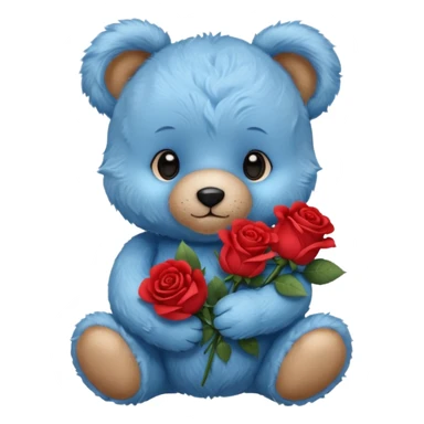 cute blue baby teddy bear holding roses  sticker