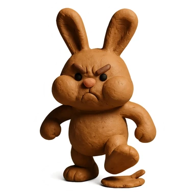mocha bunny puffing cheeks, stamping foot, claymation style sticker