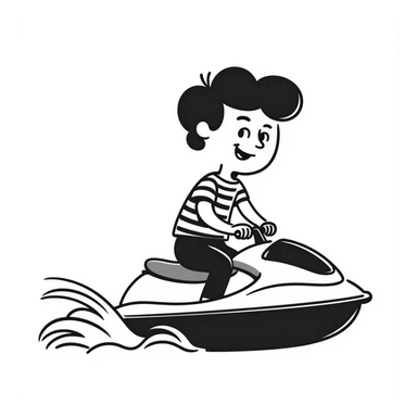 A boy riding a jet ski with wheels sticker