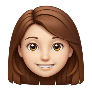 teen emoji girl with long brown hair, brown eyes, lashes, white background sticker