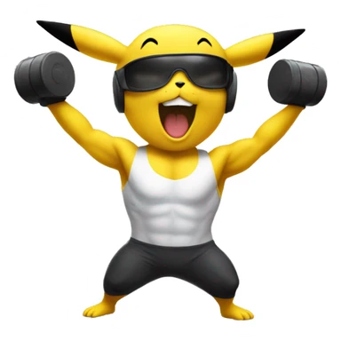 Pikachu cheering a white bodybuilder in training  sticker