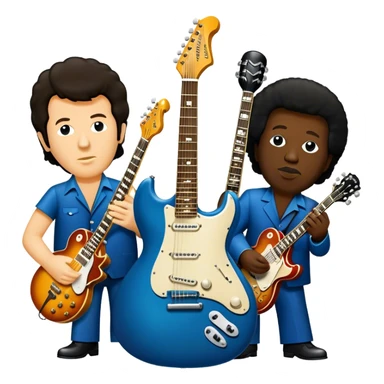 Icon for Blues Music: collage of legendary blues artists. Gary Moore, Eric Clapton, B.B. King and Joe Cocker. Represented by silhouettes or symbolic items like guitars, microphones, or music notes, reflecting the soulful energy of blues music. Transparent background. sticker