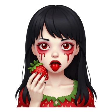 Girly girl, zombie, black hair, bang, cabelo longo e um comendo um morango sticker