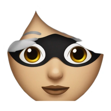 A woman with white hair and cat ears and a black mask around her eyes has white skin sticker