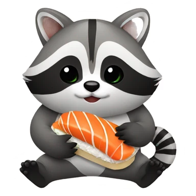 raccoon eating a sushi roll  sticker