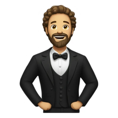 man with beard, black dressed, singing sticker
