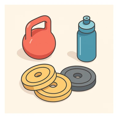 isometric 3d illustration featuring gym weights and a water bottle, minimalistic, no text sticker