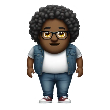 black fat guy with curly hair, wearing baggy jeans and glasses hip hop style sticker