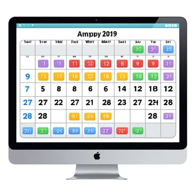 day-calendar with hours and client slots, some booked, on iMac screen sticker