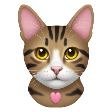 brown tabby cat with black stripes and yellow-green eyes and pink nose and white mouth sticker