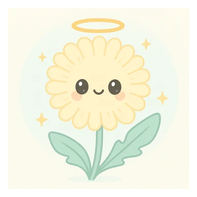 a dandelion with a halo and a saintly expression sticker