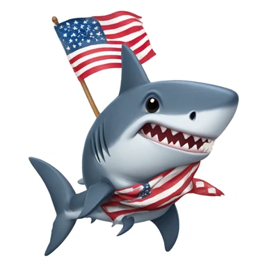 a shark with a rabbit ridding him with an American flag sticker
