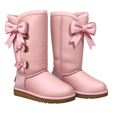 realistic pastel pink uggs with bows on the back, shoes facing the same way sticker
