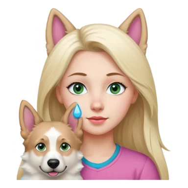 White European young woman with blue-green eyes and long blond hair with her white German Shepherd dog,the Dog hast a pink nose and short fur  and Brown eyes sticker