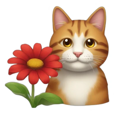 red flower smiling with cat sticker