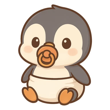 cute penguin wearing a diaper and sucking on a pacifier, simple and friendly sticker