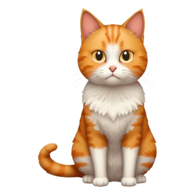 full body white, ginger and tabby cat with skinny head and fat body with an anxious face sticker