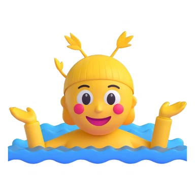 3D smiley emoji, round shape, wearing synchronized swimming headpiece, sporty face, transparent background (synchronized swimming) sticker