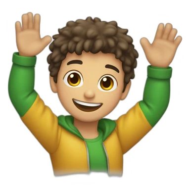joven muchacho festejando con los brazos hacia arriba feliz sticker