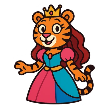 tiger human princess, vibrant toon style sticker
