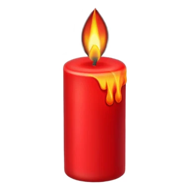 red wax candle with a bright red flame sticker