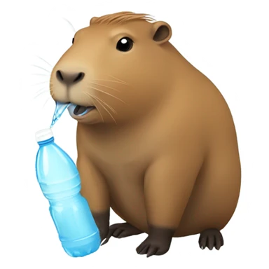 Capybara drinking from a water bottle sticker