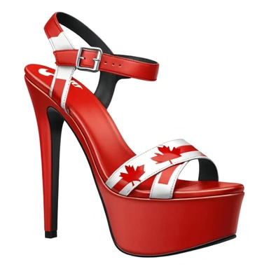 Pair of realistic 10 inch platform high heel sandals, with a canadian flag repeated pattern, still life view sticker