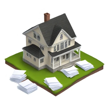 A large house with a pile of envelopes on the roof sticker
