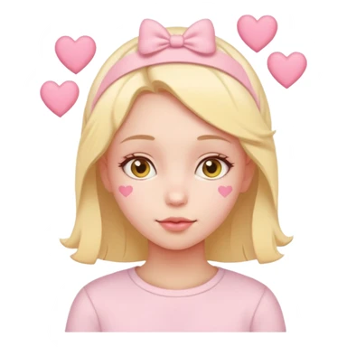 A girl with hearts around her head in soft pink, beige and yellow pastel colors sticker