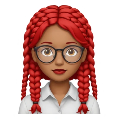 Dark Tan girl with two long red plaits and red rmmed  glasses head neck and shoulder shot only sticker