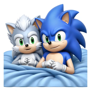 Sonic and Silver hedgehog characters relaxing on a bed sticker