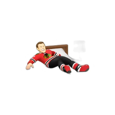 Jonathan Toews laying on bed sticker