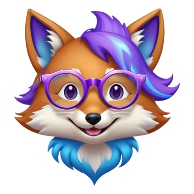 A magical fox with shimmering purple and blue fur, a glowing tail, a silver star on its forehead, and round glasses, laughing so hard that tears are streaming from its eyes. 🦊😂 sticker
