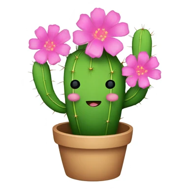 Cactus with pink flowers in a pot sticker