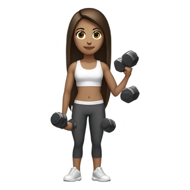 dark chestnut brown hair light medium skin black eyes girl straight hair holding dumbells sticker