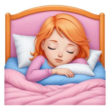 girl with light orange hair and blue eyes asleep in pink bed sticker