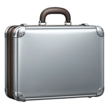 A luxury briefcase emoji made of polished silver chrome, smooth rectangular shape, metallic reflections, minimal high-end design, swag business aesthetic, iOS emoji style, centered, clean white background
 sticker