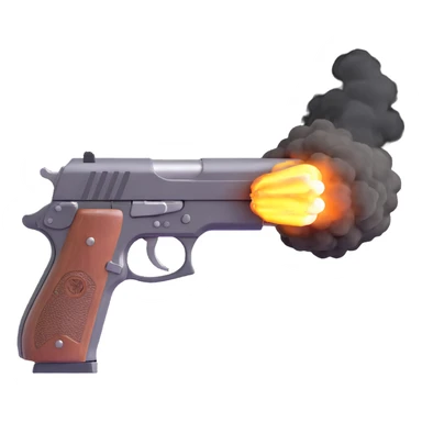 A realistic handgun firing a bullet, with muzzle flash and smoke coming out of the barrel sticker