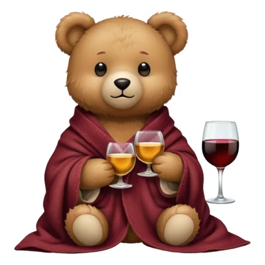 Teddy bear with blancket and wine sticker