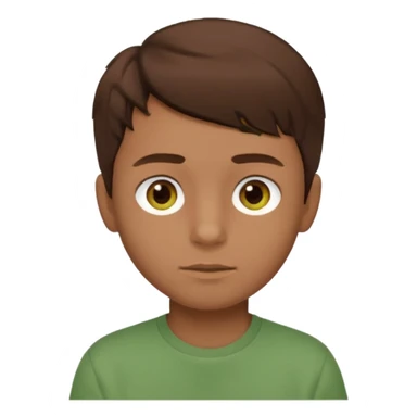 a boy with brown eyes and hair with a green shirt sticker