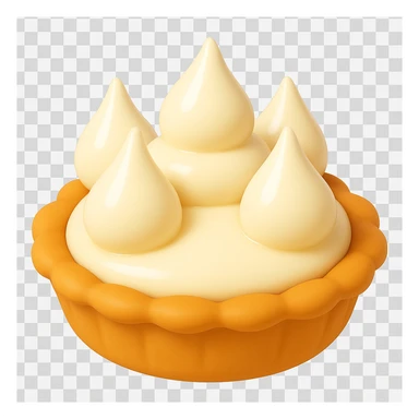 Frame 6 of 15: Cream pie with five cream droplets, playful 3D emoji style, golden brown crust, same angle as reference sticker