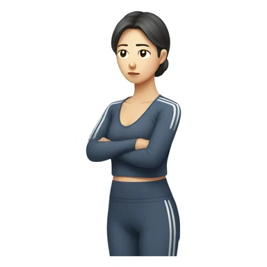 Person with both hands on waist, Korean woman, sad and tired expression, exercising sticker
