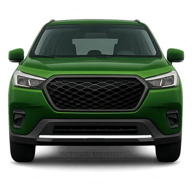 Show the green SUV from the front, with a visible face, no background. Remove the background to isolate the subject. sticker