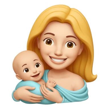 "Un icono 3D adorable de una madre sosteniendo tiernamente a un bebé. Estilo 'claymorphism' (plastilina suave),  sticker