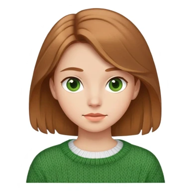 girl with light brown hair in a white top under a green wool sweater sticker