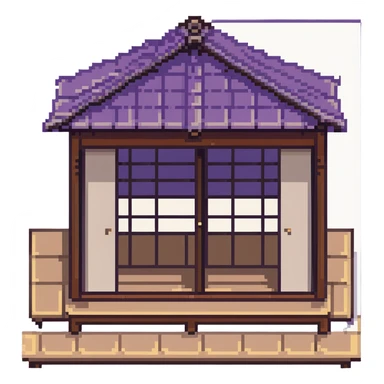 traditional Japanese house with wooden structure, sliding shoji doors, and tatami mat flooring sticker