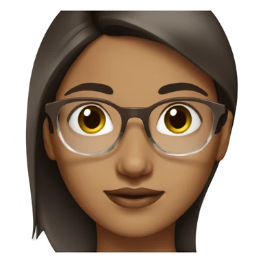 clean girl, medium short dark brown hair,  with transparent lenses sticker