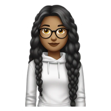 une fille avec de long cheveux noir lisse, la peau blanche ,et avec des lunette (en forme de carrer un peu déformé) assez grosse comparer a ça tête , portant un pull noir sticker