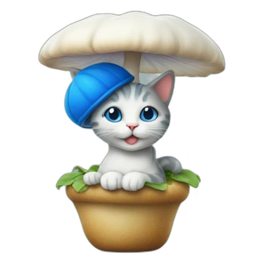Cat bleu sur un champignons sticker
