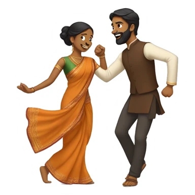 Brown man with trimmed beard dancing with brown girl wearing a saree sticker